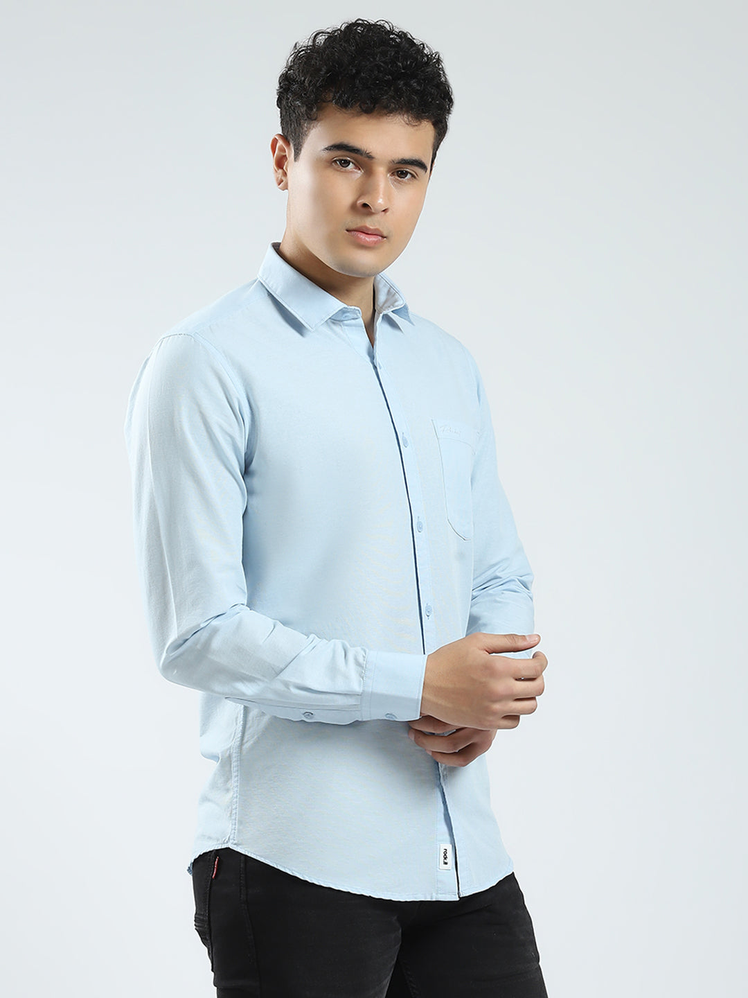 Rock.it Men Blue Solid Collar Full Sleeve Shirt