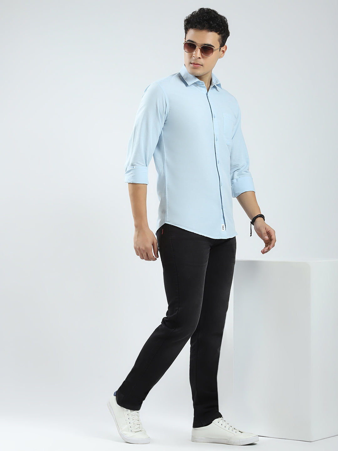 Rock.it Men Blue Solid Collar Full Sleeve Shirt