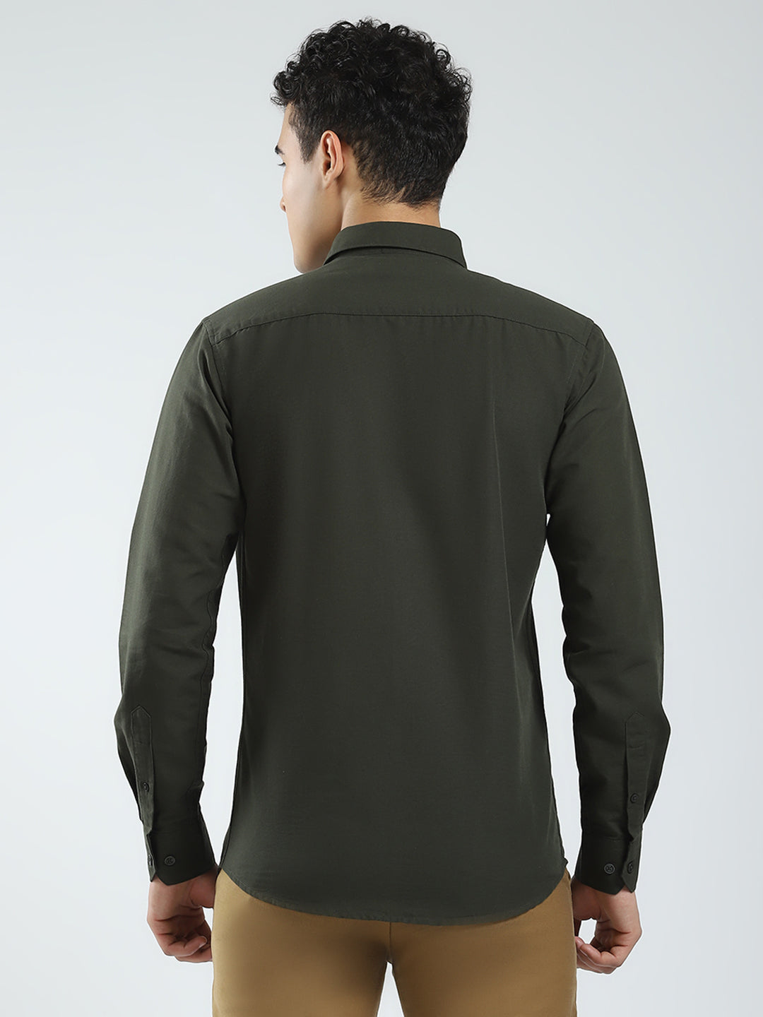 Rock.it Men Olive Solid Collar Full Sleeve Shirt