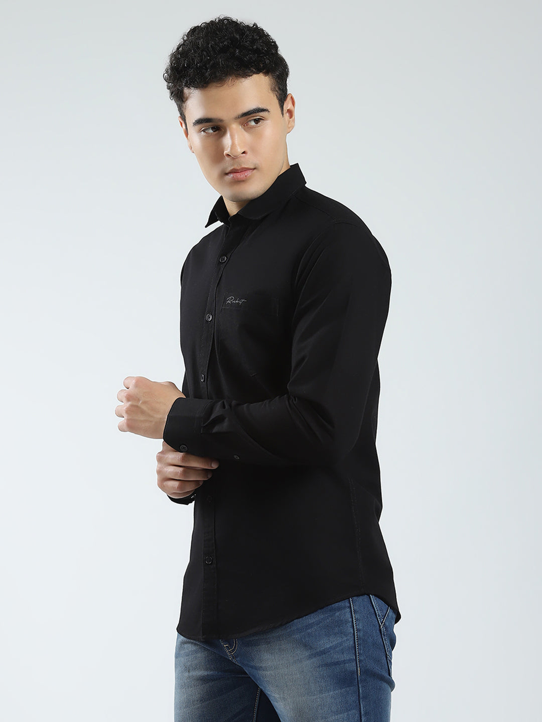 Rock.it Men Black Solid Collar Full Sleeve Shirt