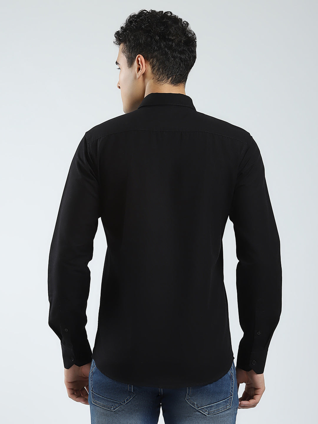 Rock.it Men Black Solid Collar Full Sleeve Shirt