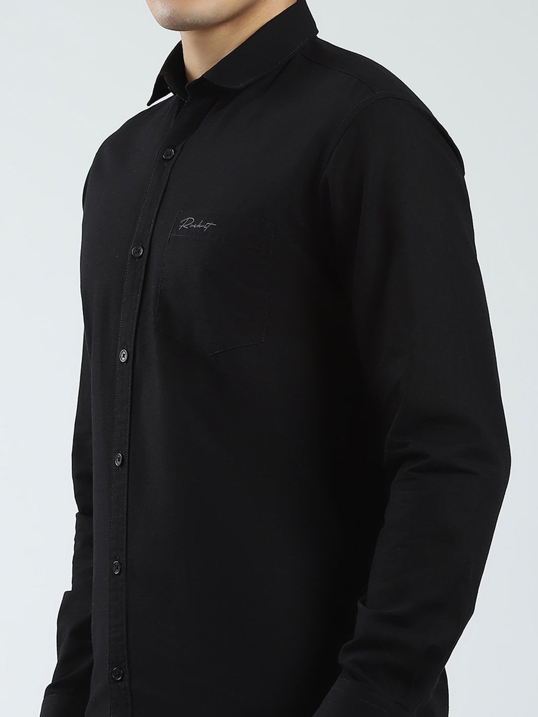Rock.it Men Black Solid Collar Full Sleeve Shirt