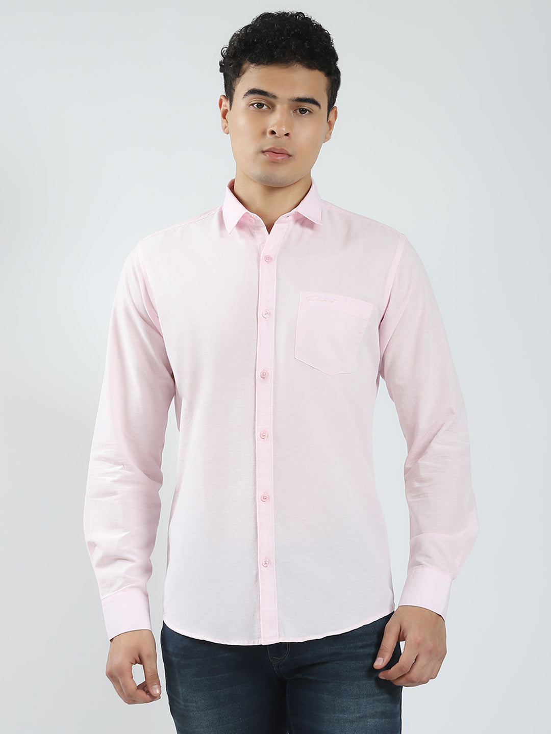 Rock.it Men Pink Solid Collar Full Sleeve Shirt