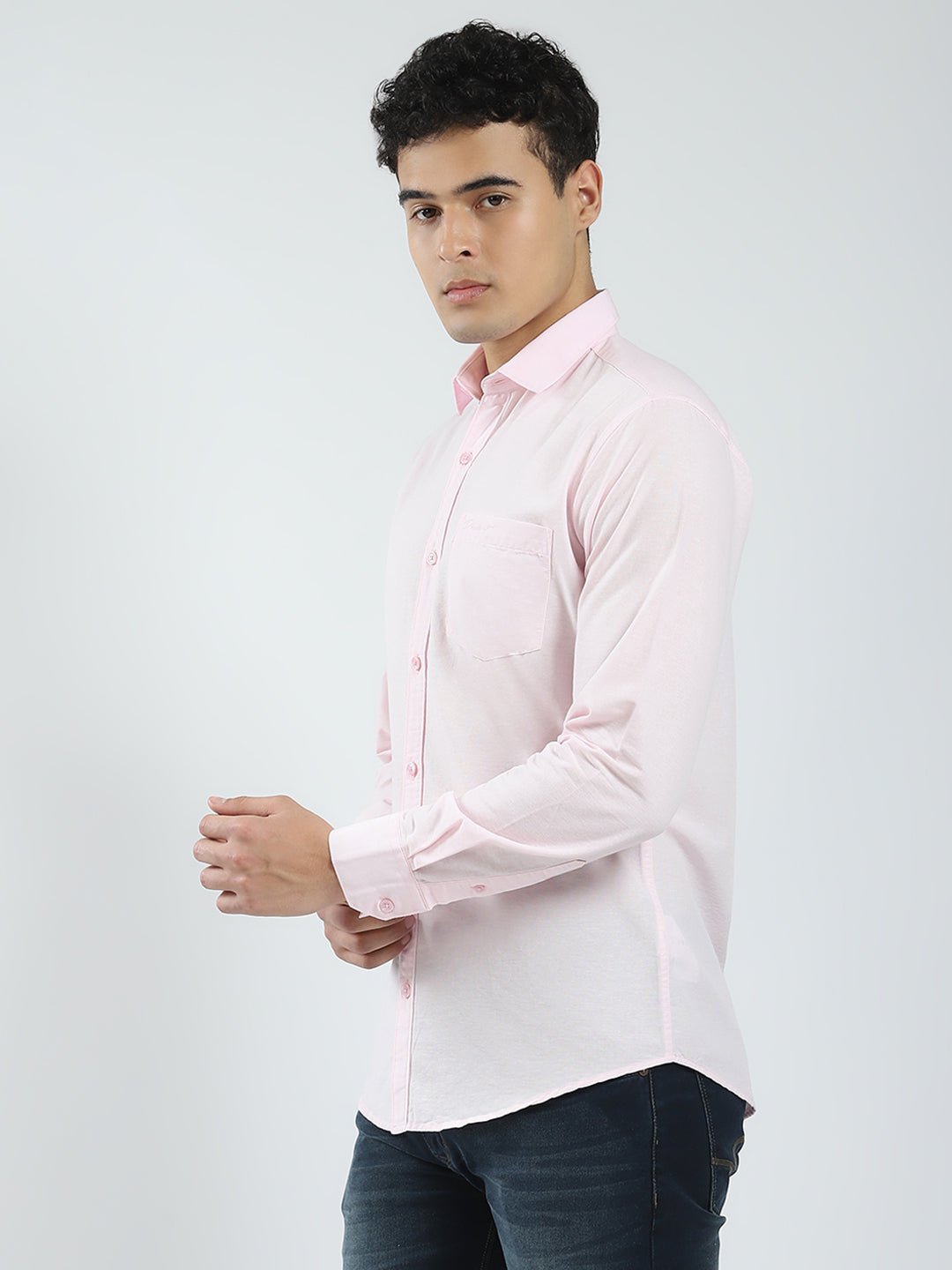 Rock.it Men Pink Solid Collar Full Sleeve Shirt