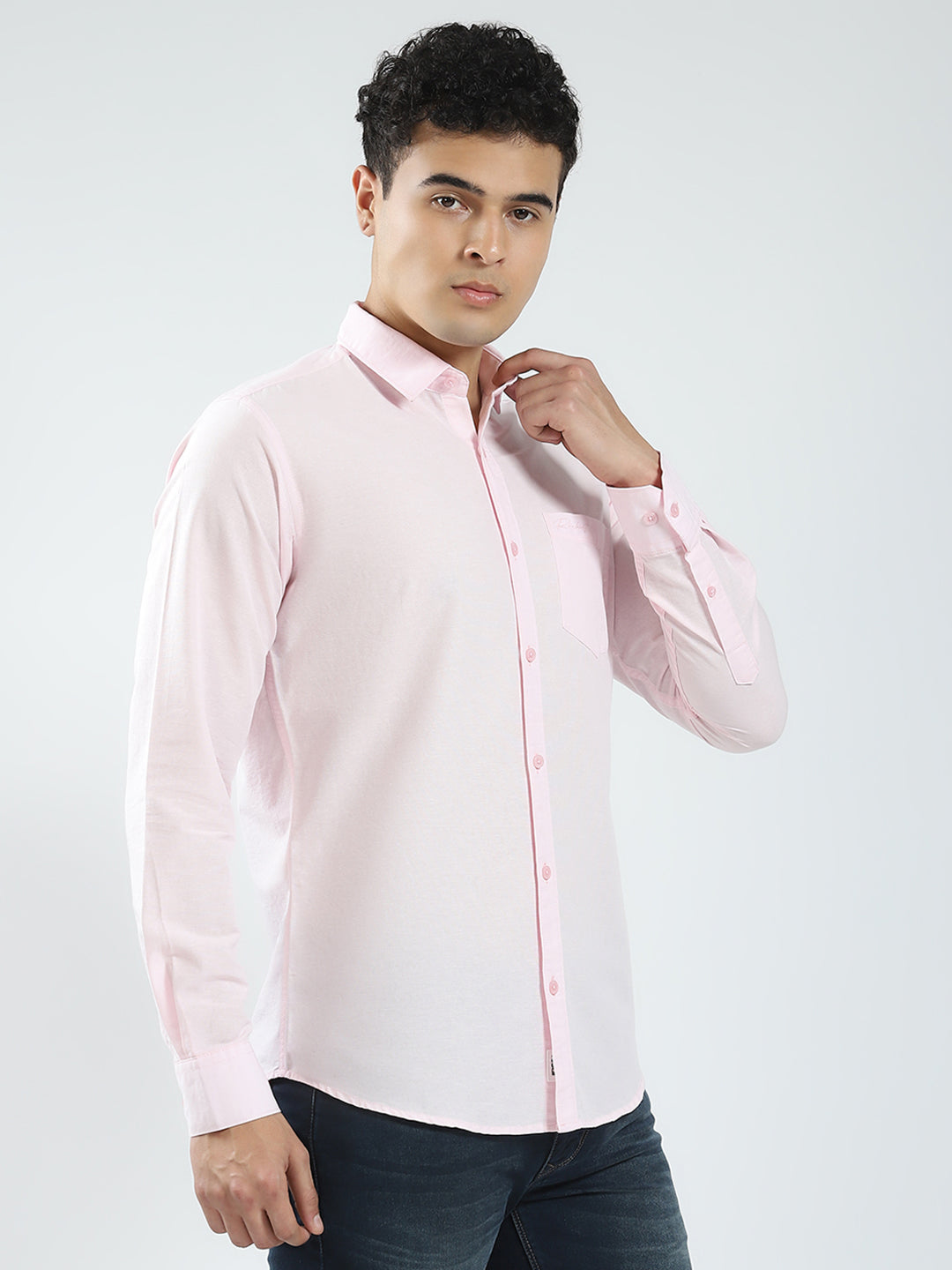 Rock.it Men Pink Solid Collar Full Sleeve Shirt