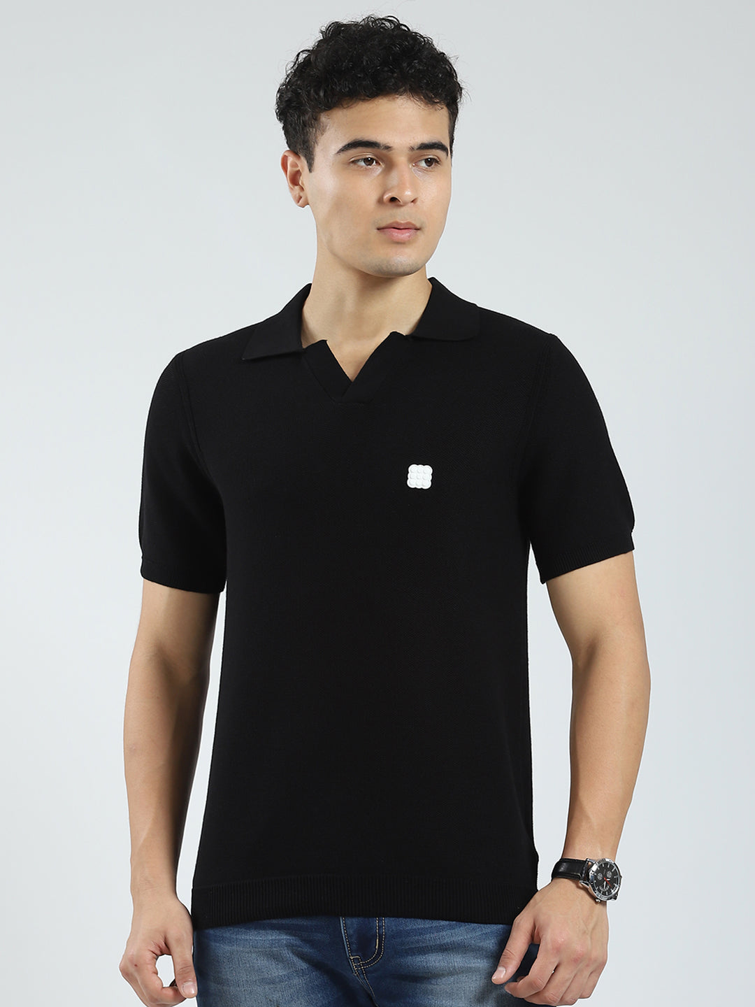 Rock.it Men Black Solid Collar Half Sleeve T-Shirt