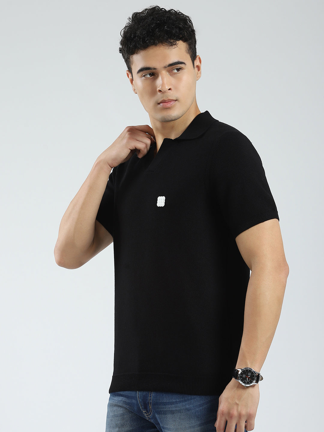 Rock.it Men Black Solid Collar Half Sleeve T-Shirt