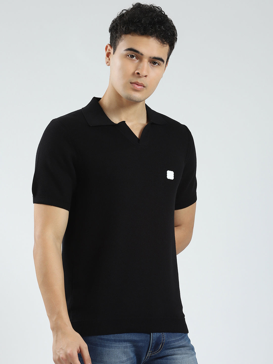 Rock.it Men Black Solid Collar Half Sleeve T-Shirt