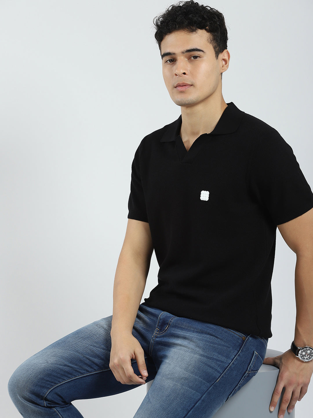 Rock.it Men Black Solid Collar Half Sleeve T-Shirt