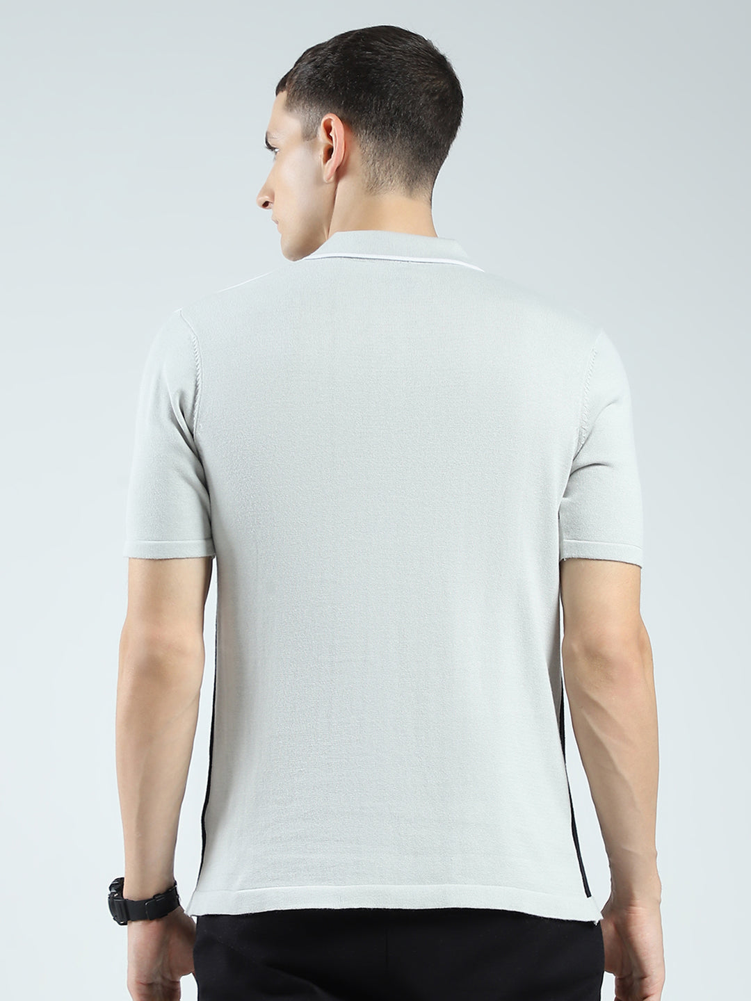 Rock.it Men Grey Self Design Collar Half Sleeve T-Shirt