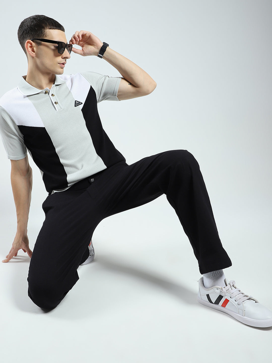 Rock.it Men Grey Self Design Collar Half Sleeve T-Shirt