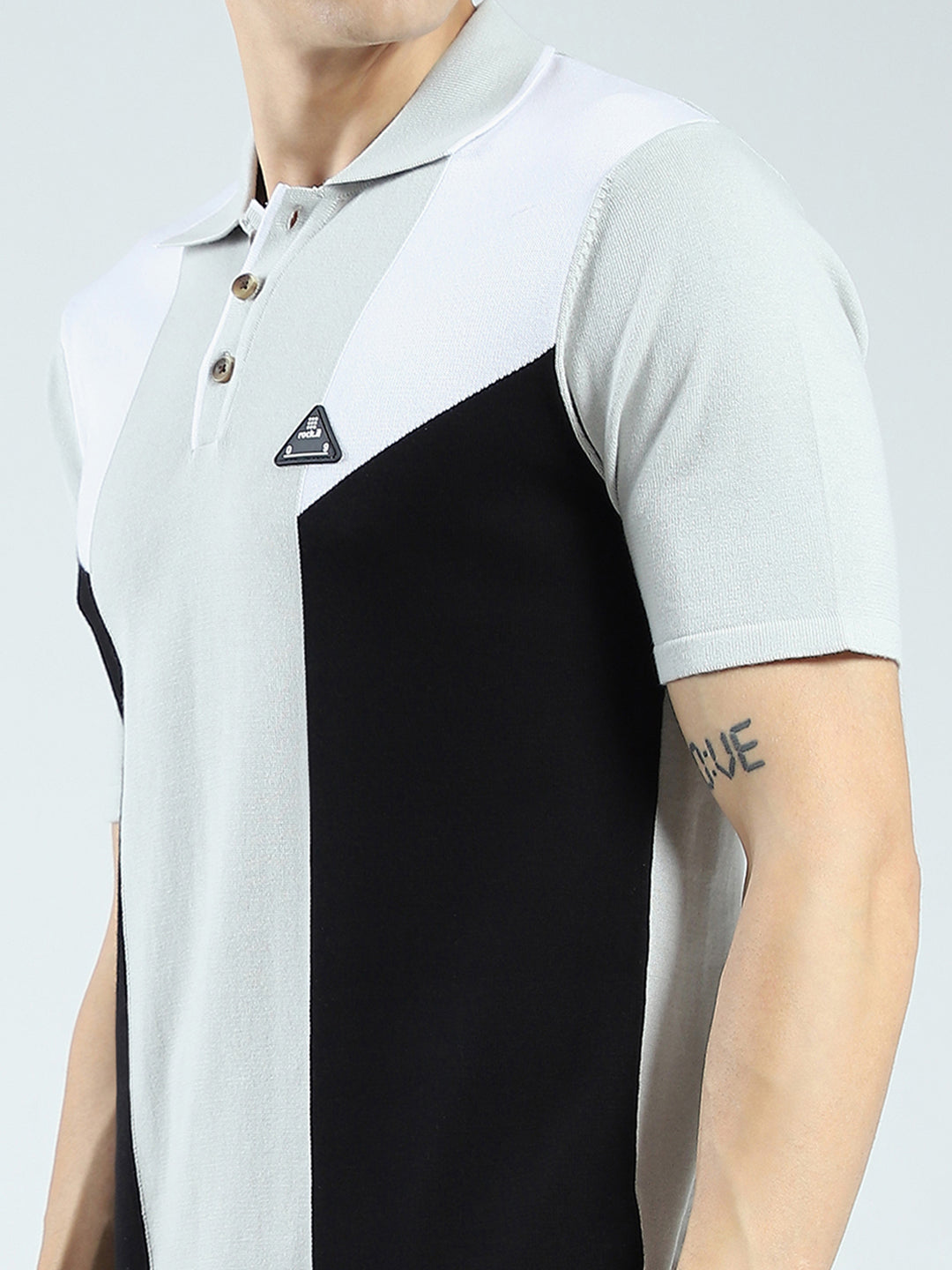 Rock.it Men Grey Self Design Collar Half Sleeve T-Shirt