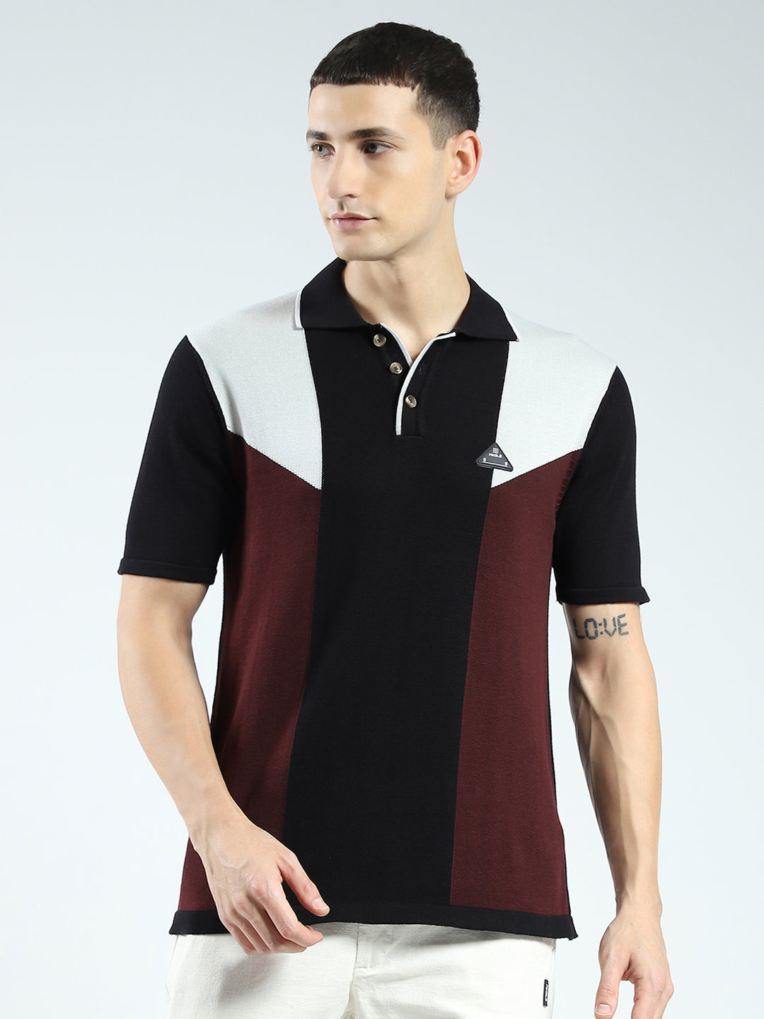 Rock.it Men Black Self Design Collar Half Sleeve T-Shirt