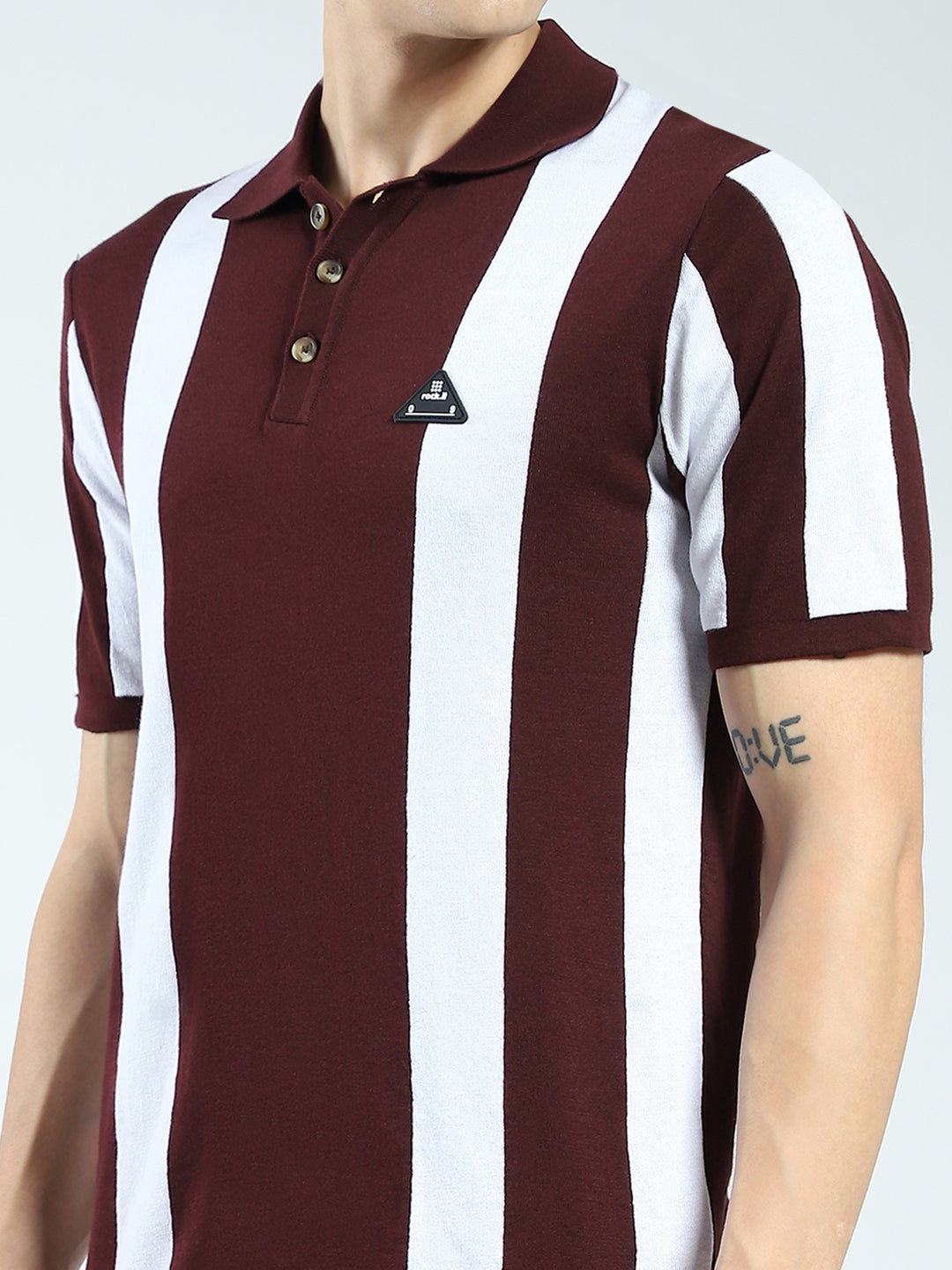 Rock.it Men Maroon Stripe Collar Half Sleeve T-Shirt