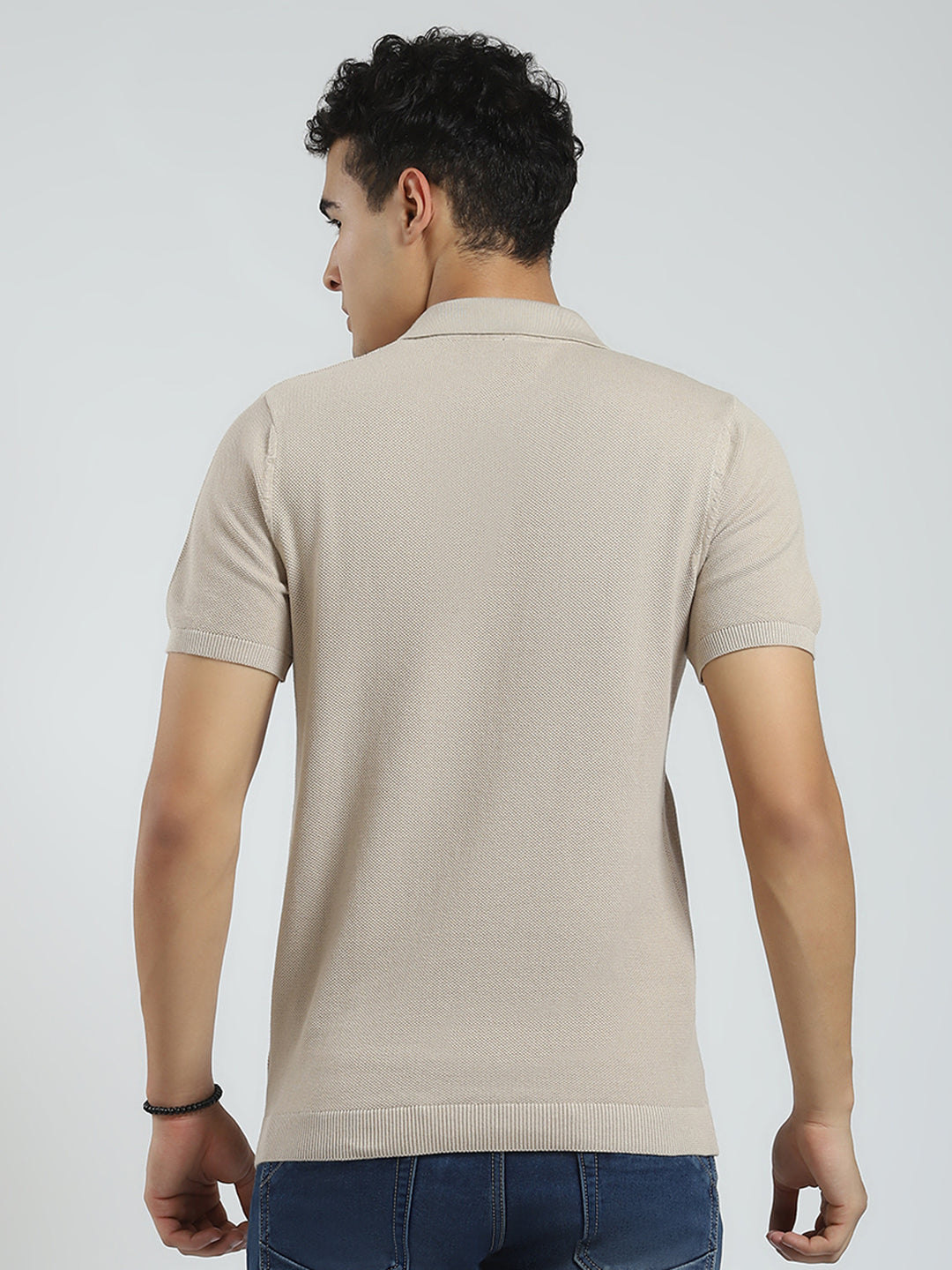 Rock.it Men Beige Solid Collar Half Sleeve T-Shirt