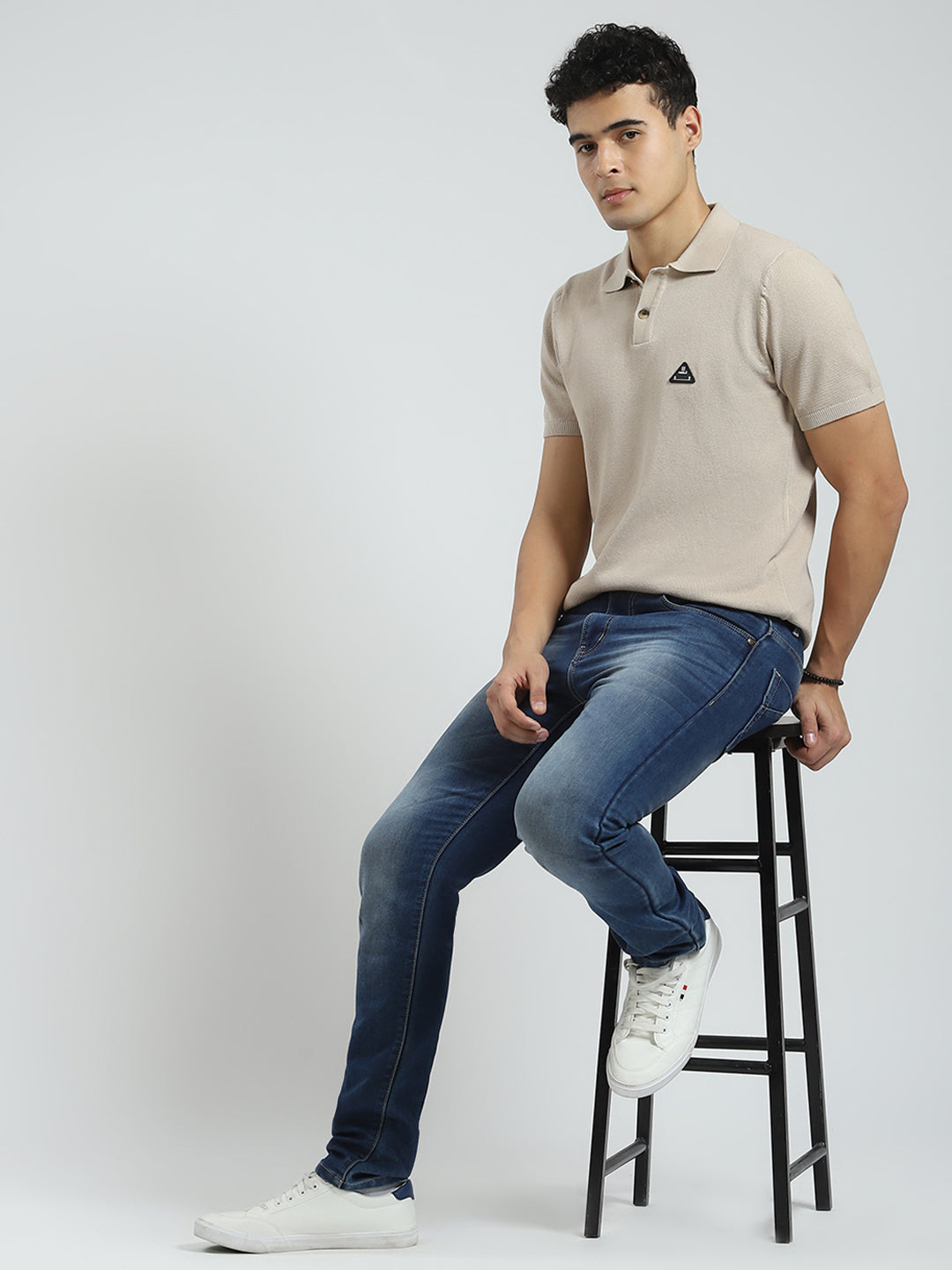 Rock.it Men Beige Solid Collar Half Sleeve T-Shirt
