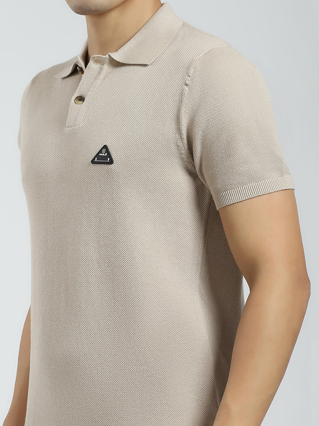 Rock.it Men Beige Solid Collar Half Sleeve T-Shirt