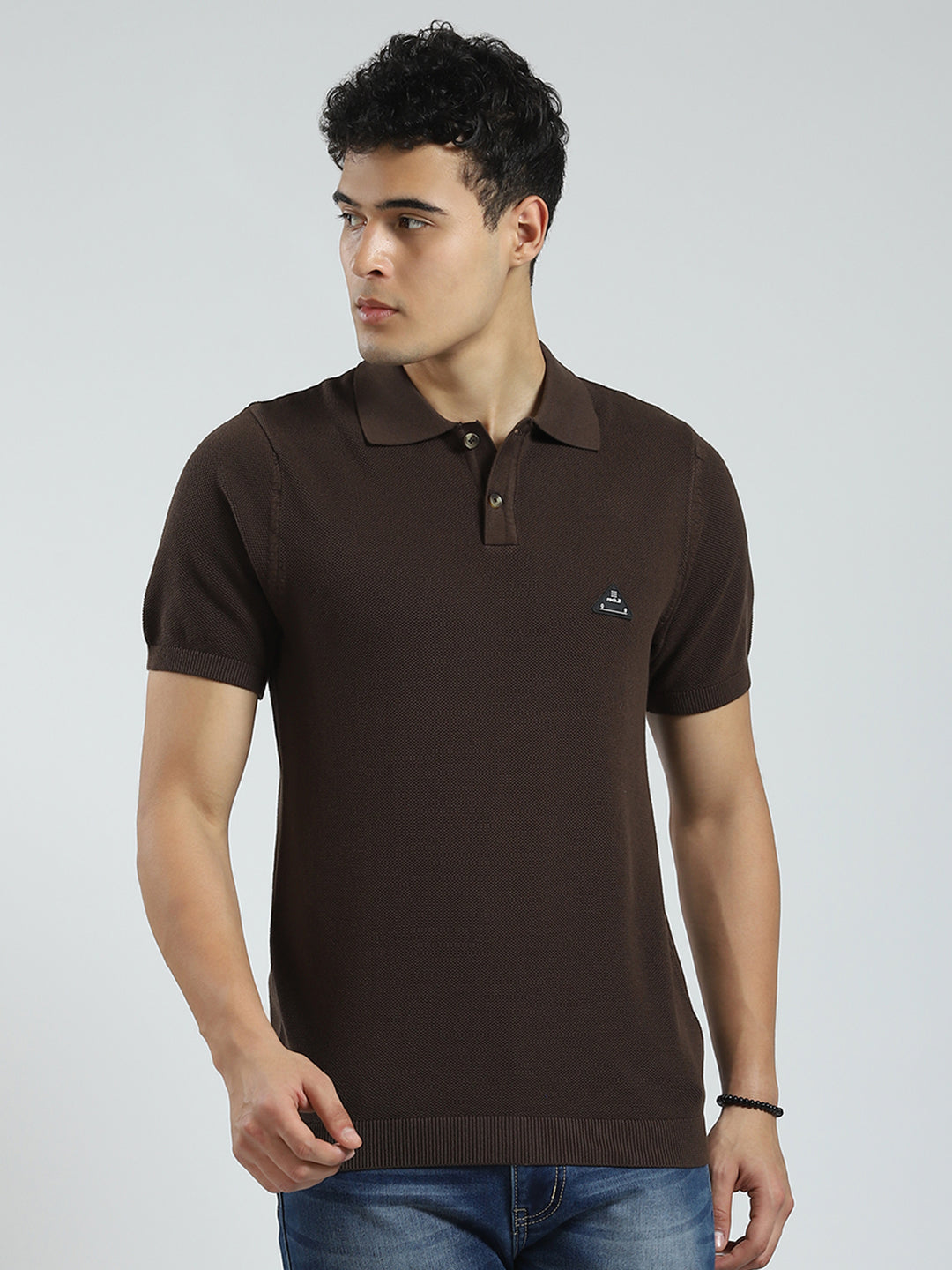 Rock.it Men Brown Solid Collar Half Sleeve T-Shirt