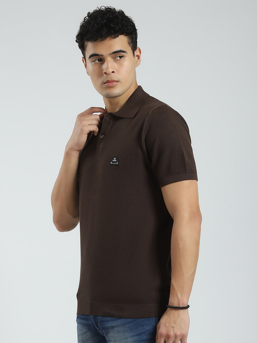 Rock.it Men Brown Solid Collar Half Sleeve T-Shirt