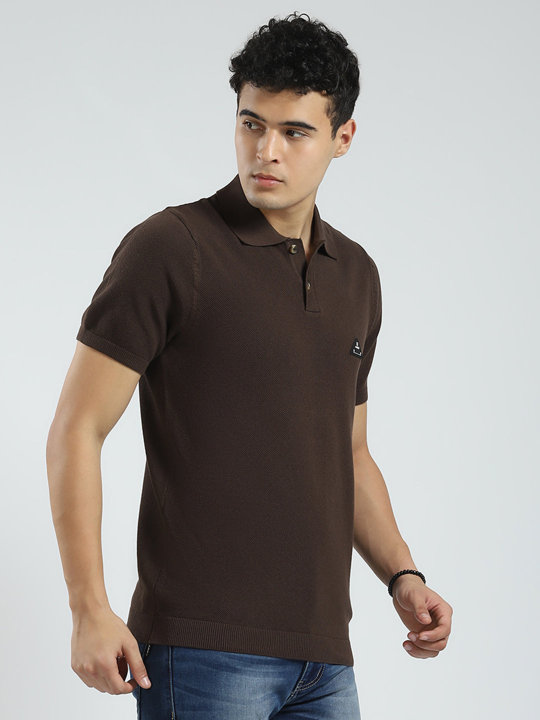 Rock.it Men Brown Solid Collar Half Sleeve T-Shirt
