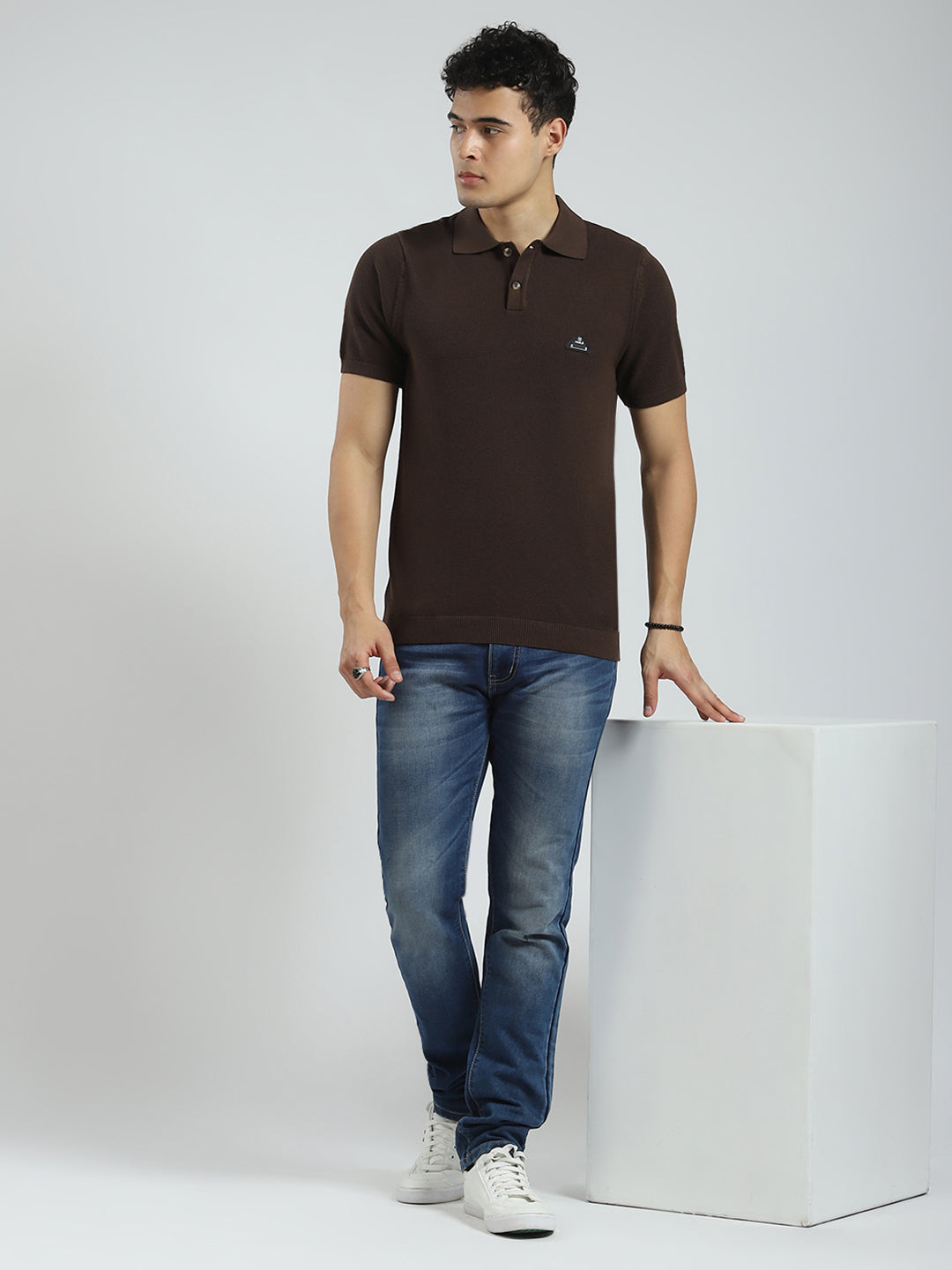 Rock.it Men Brown Solid Collar Half Sleeve T-Shirt