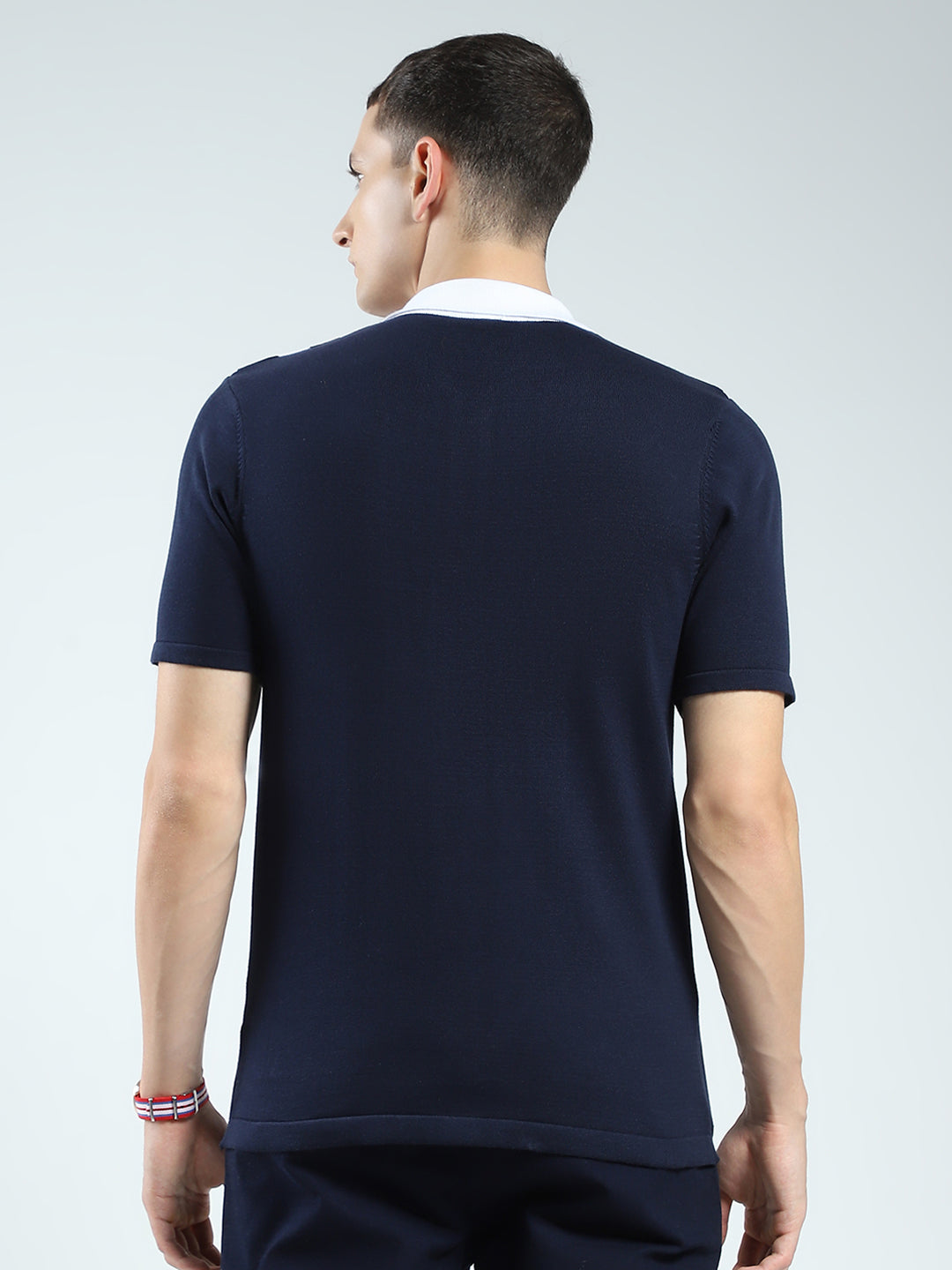 Rock.it Men Navy Blue Stripe Collar Half Sleeve Shirt