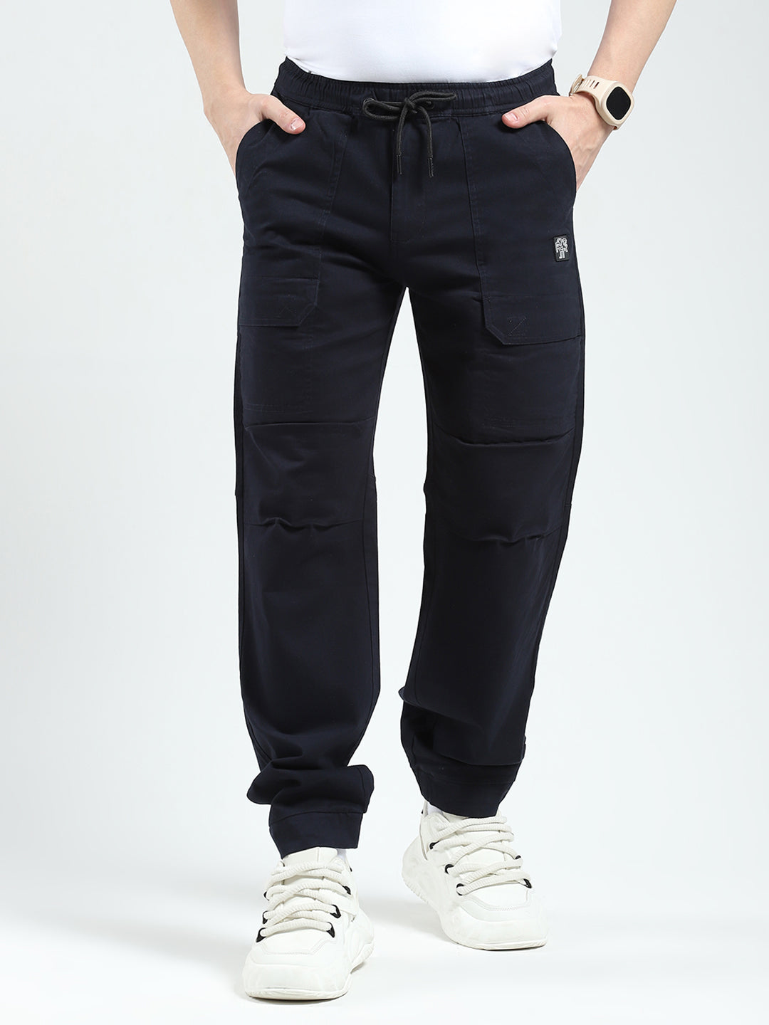 Rock.it Men Navy Blue Solid Straight Fit Cargo