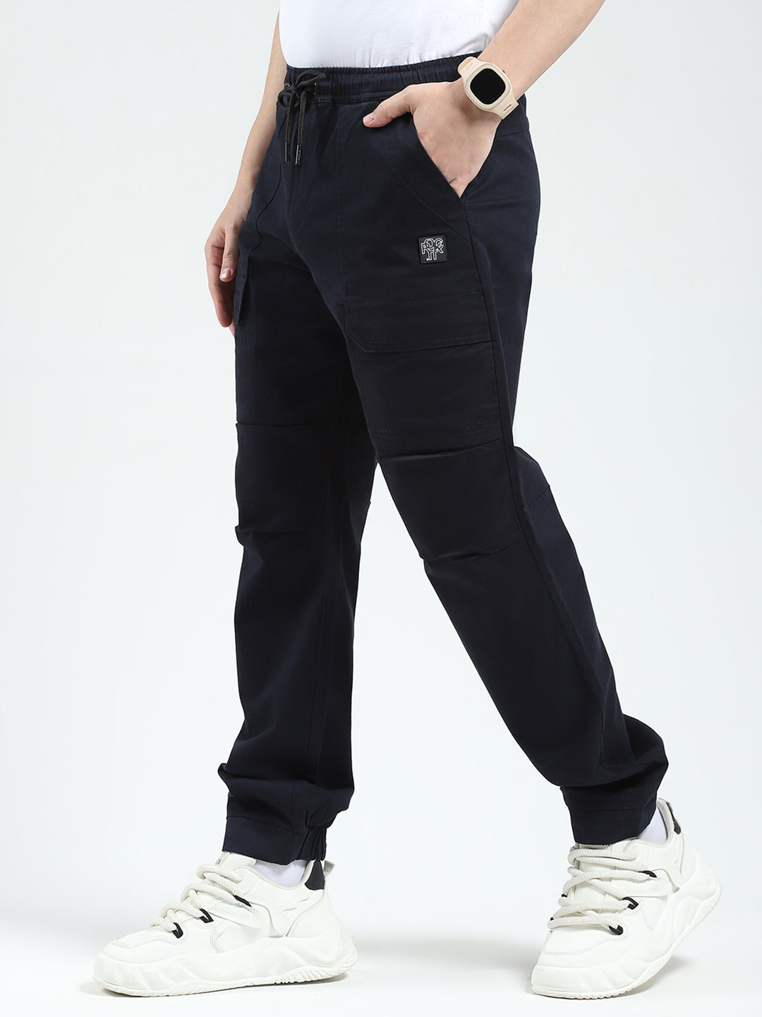 Rock.it Men Navy Blue Solid Straight Fit Cargo