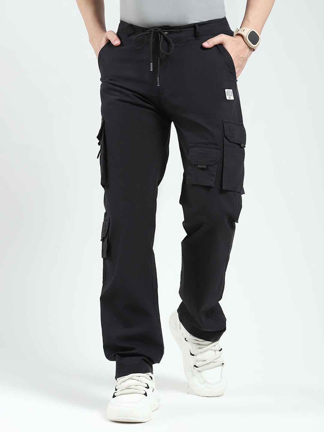 Rock.it Men Black Solid Straight Fit Cargo