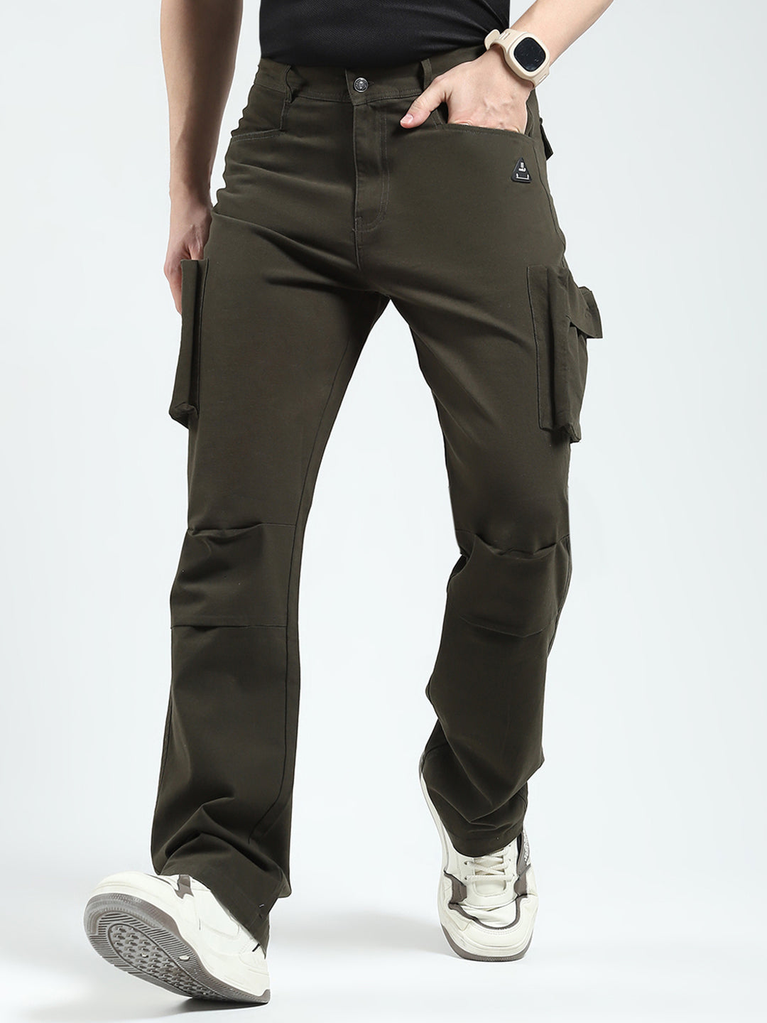 Rock.it Men Olive Solid Straight Fit Cargo