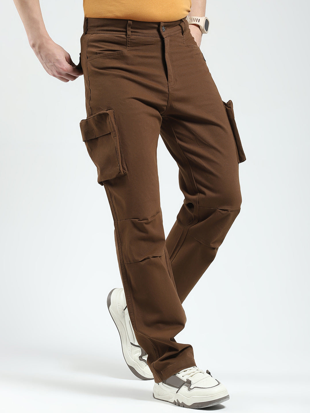 Rock.it Men Brown Solid Straight Fit Cargo