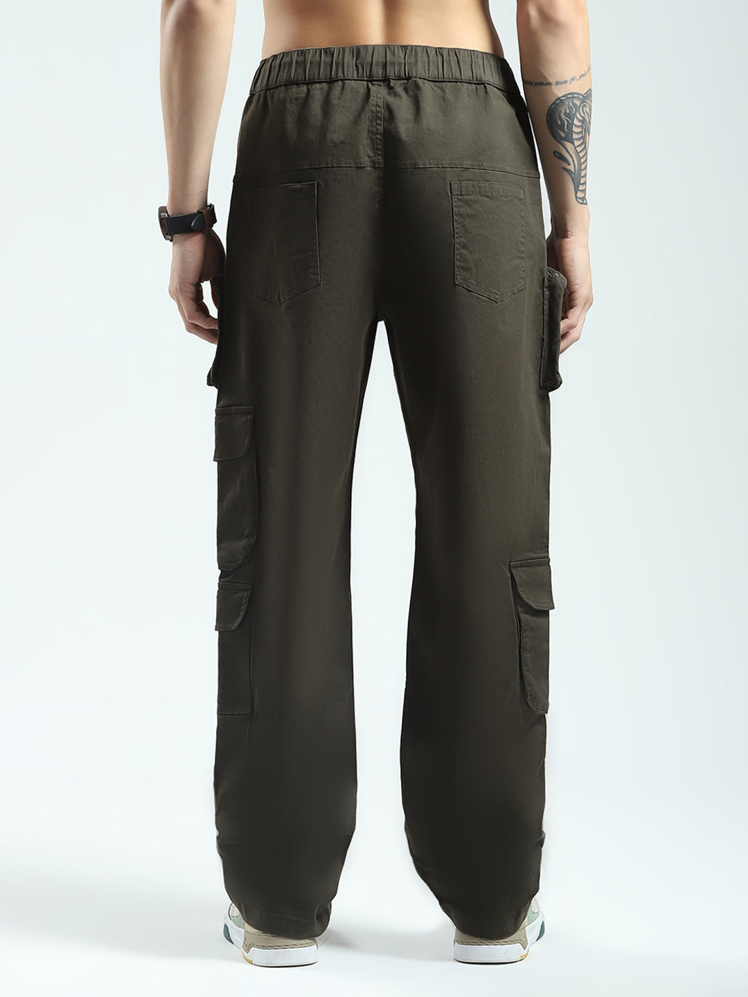 Rock.it Men Olive Solid Straight Fit Cargo