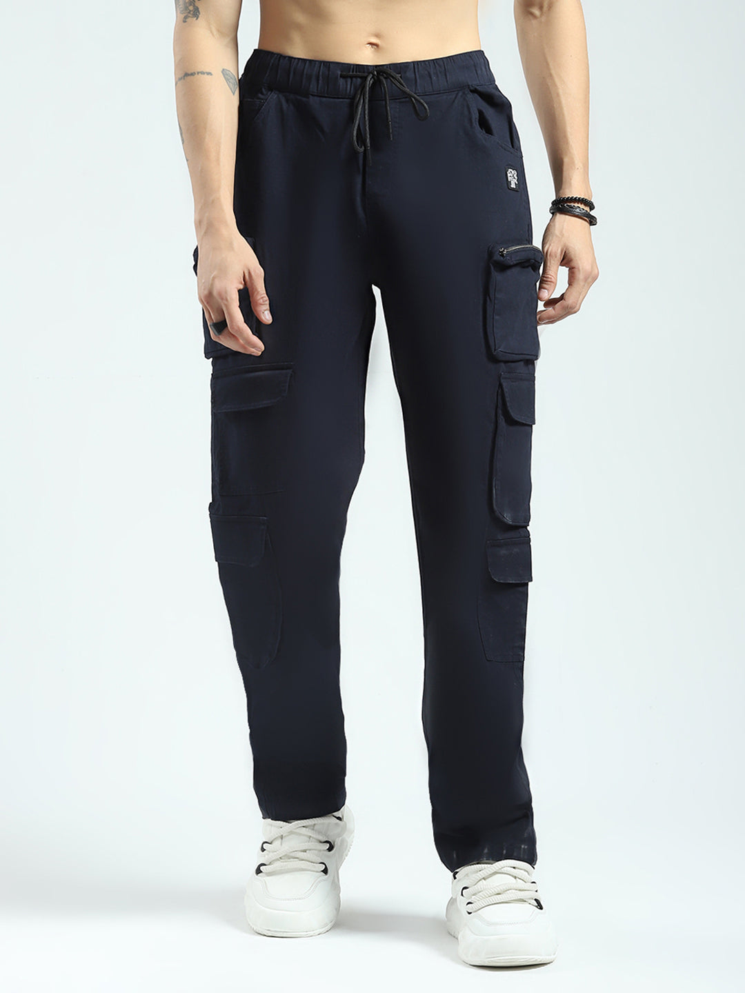 Rock.it Men Navy Blue Solid Straight Fit Cargo