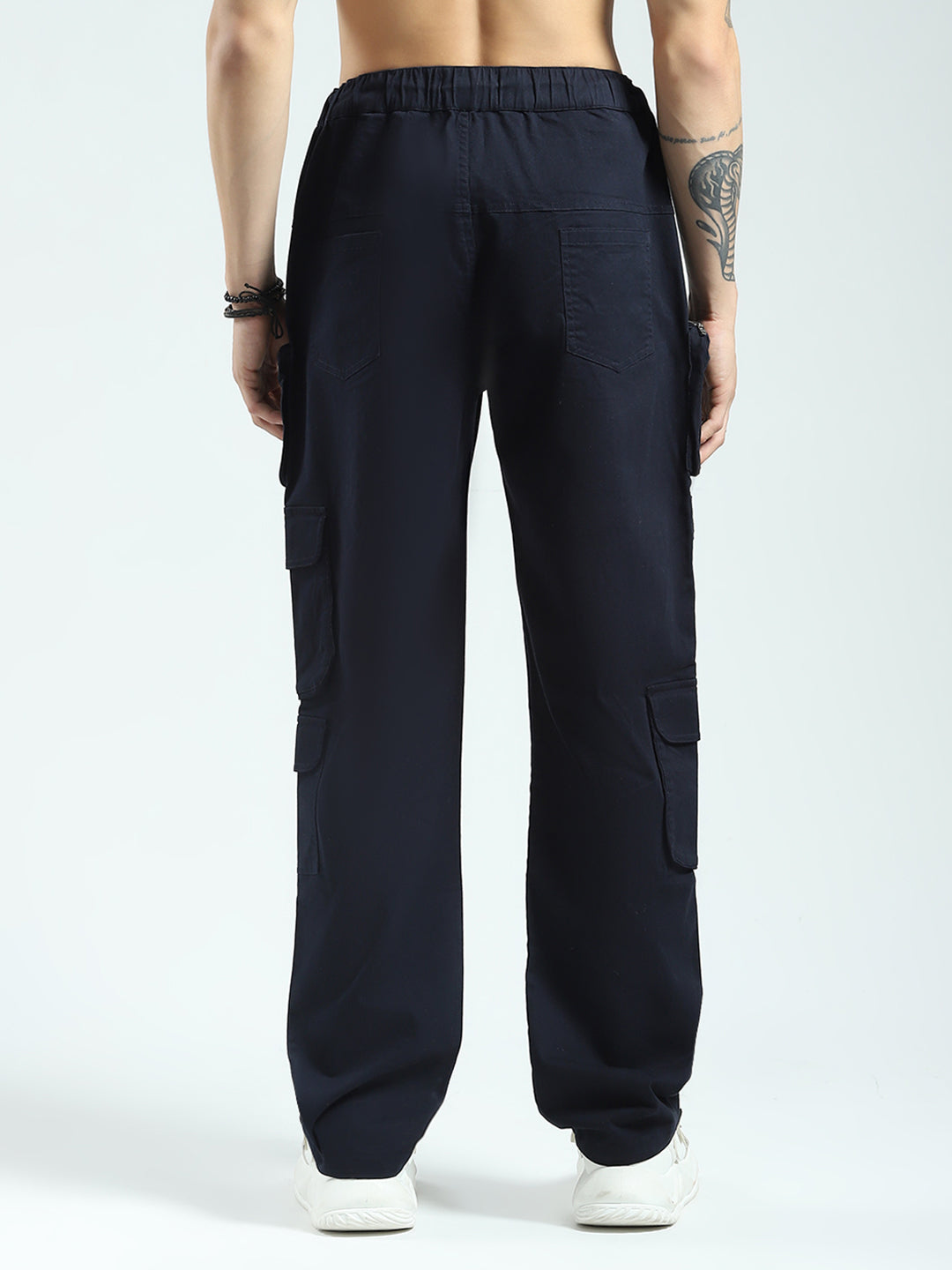 Rock.it Men Navy Blue Solid Straight Fit Cargo