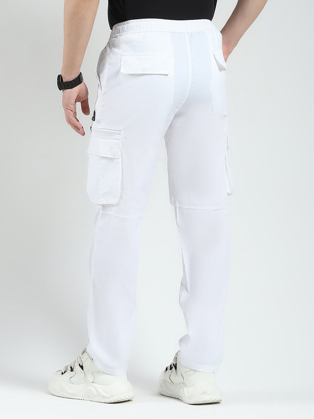 Rock.it Men White Solid Regular Fit Cargo