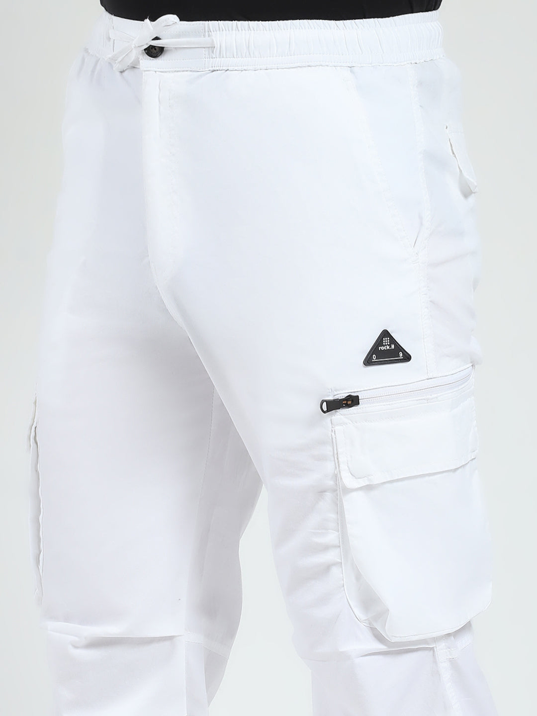 Rock.it Men White Solid Regular Fit Cargo