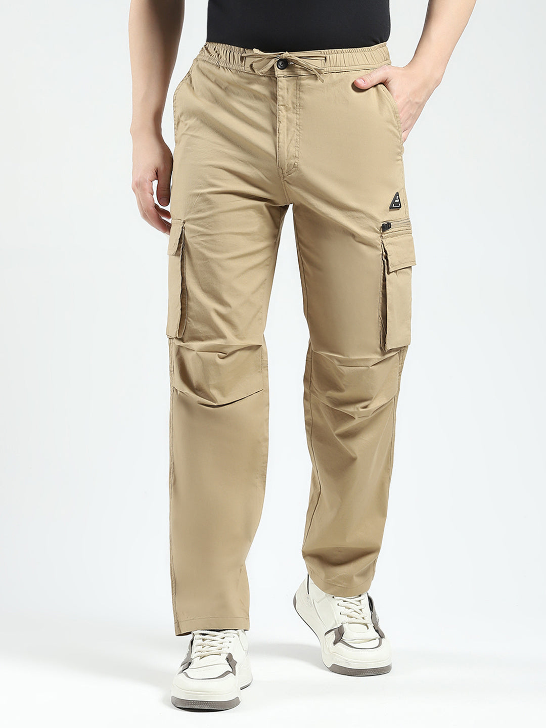 Rock.it Men Khaki Solid Regular Fit Cargo