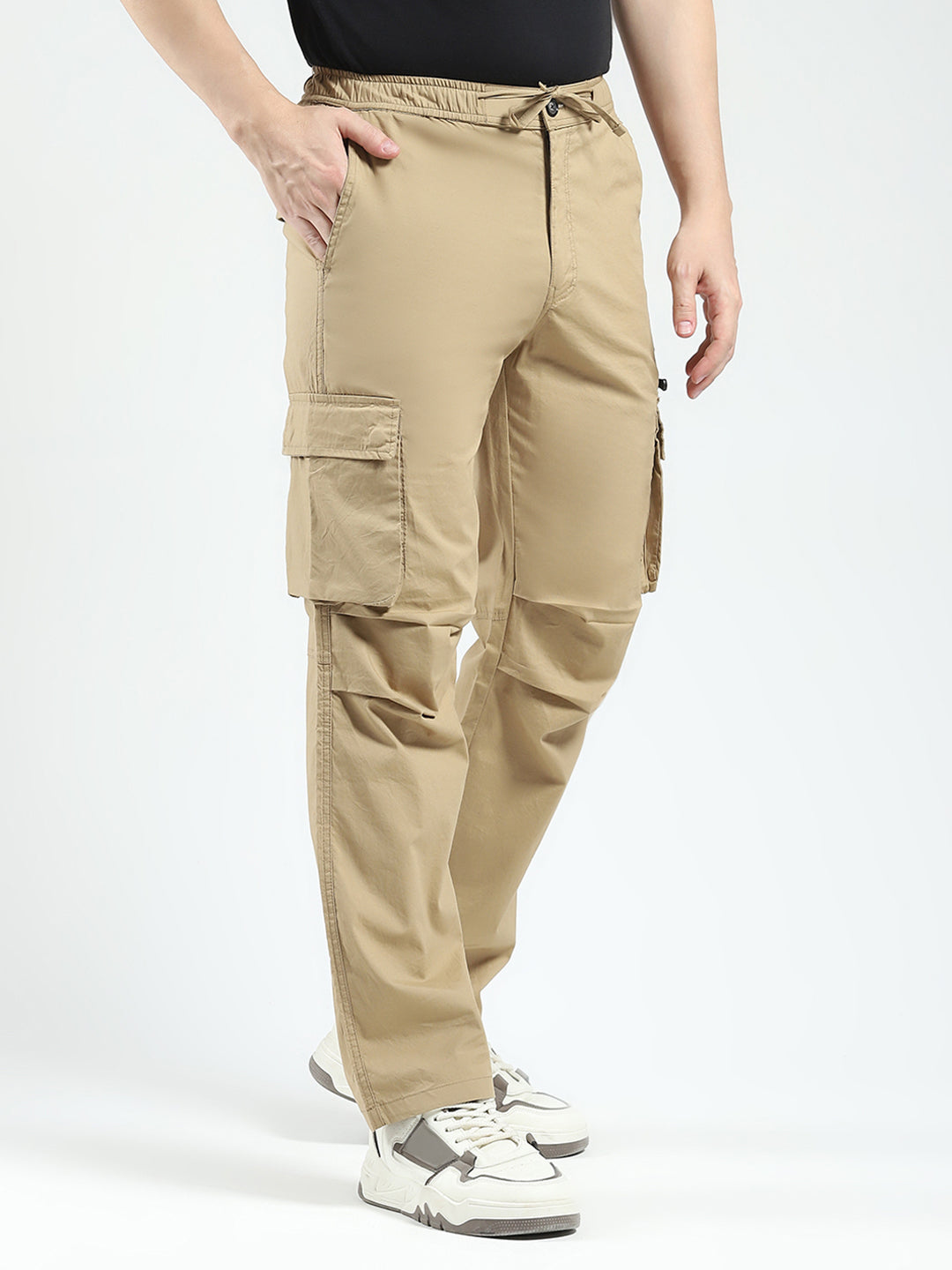 Rock.it Men Khaki Solid Regular Fit Cargo