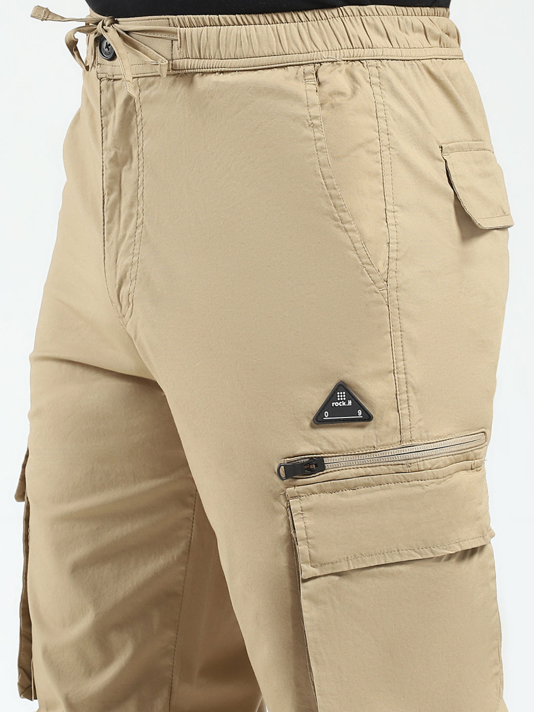 Rock.it Men Khaki Solid Regular Fit Cargo
