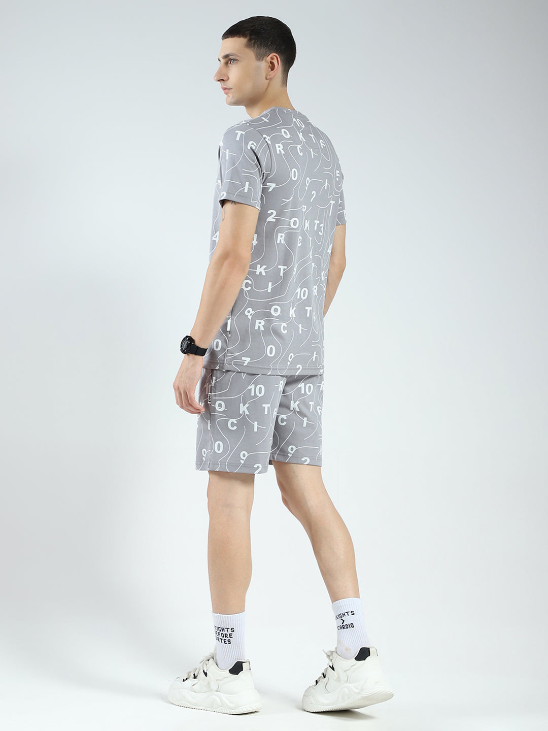 Rock.it Men Grey Printed Round Neck Half Sleeve Shorts Set