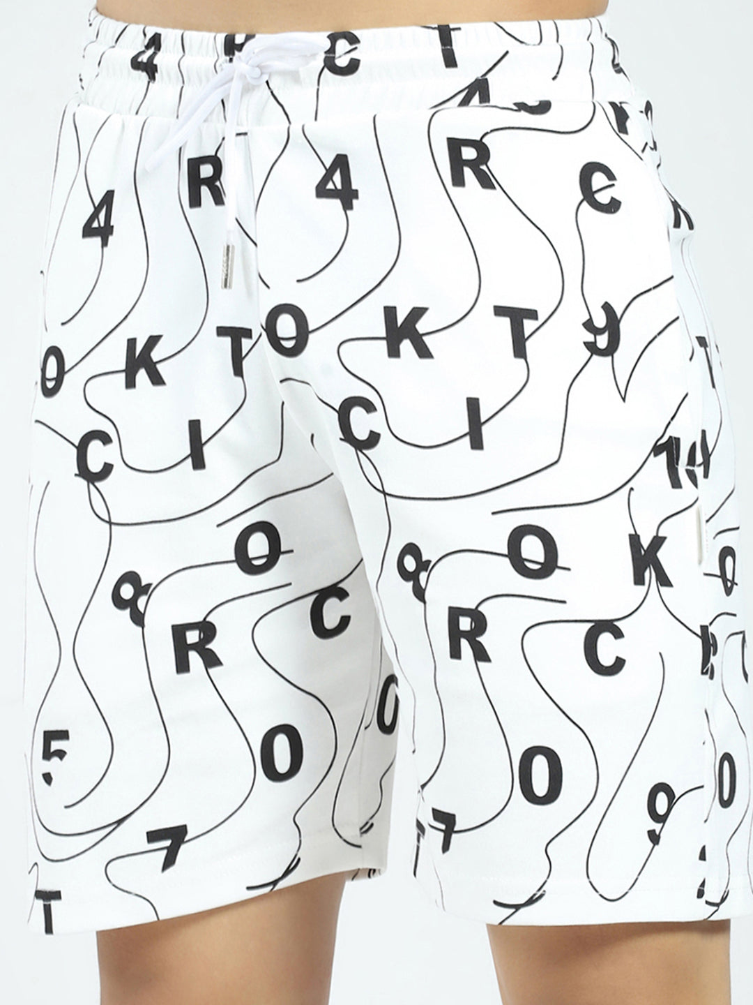 Rock.it Men White Printed Round Neck Half Sleeve Shorts Set