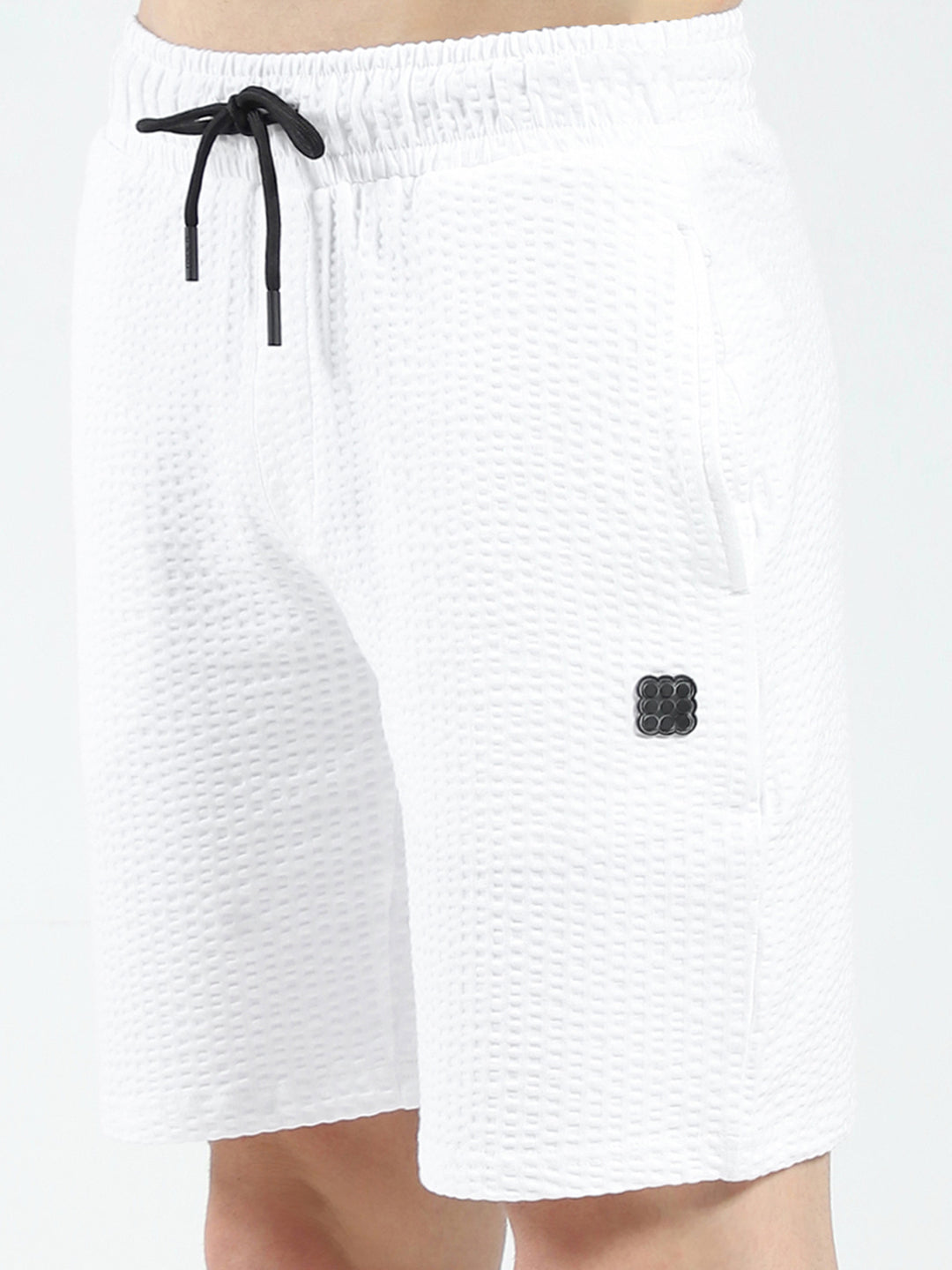 Rock.it Men White Self Design Round Neck Half Sleeve Shorts Set