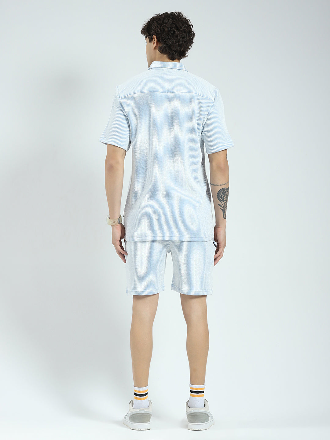 Rock.it Men Blue Stripe Collar Half Sleeve Cords Set