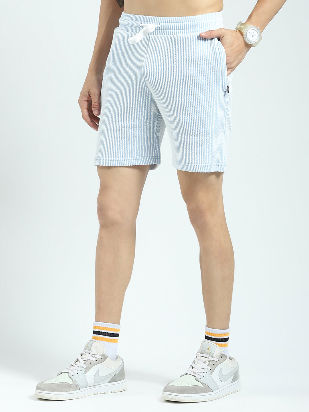 Rock.it Men Blue Stripe Collar Half Sleeve Cords Set