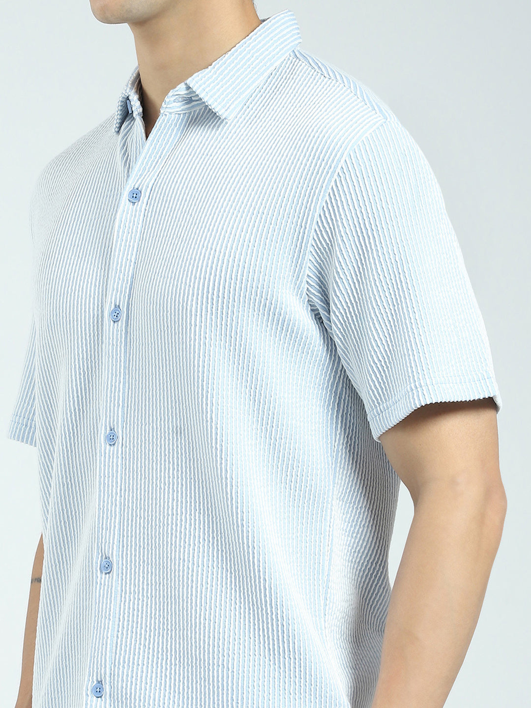 Rock.it Men Blue Stripe Collar Half Sleeve Cords Set