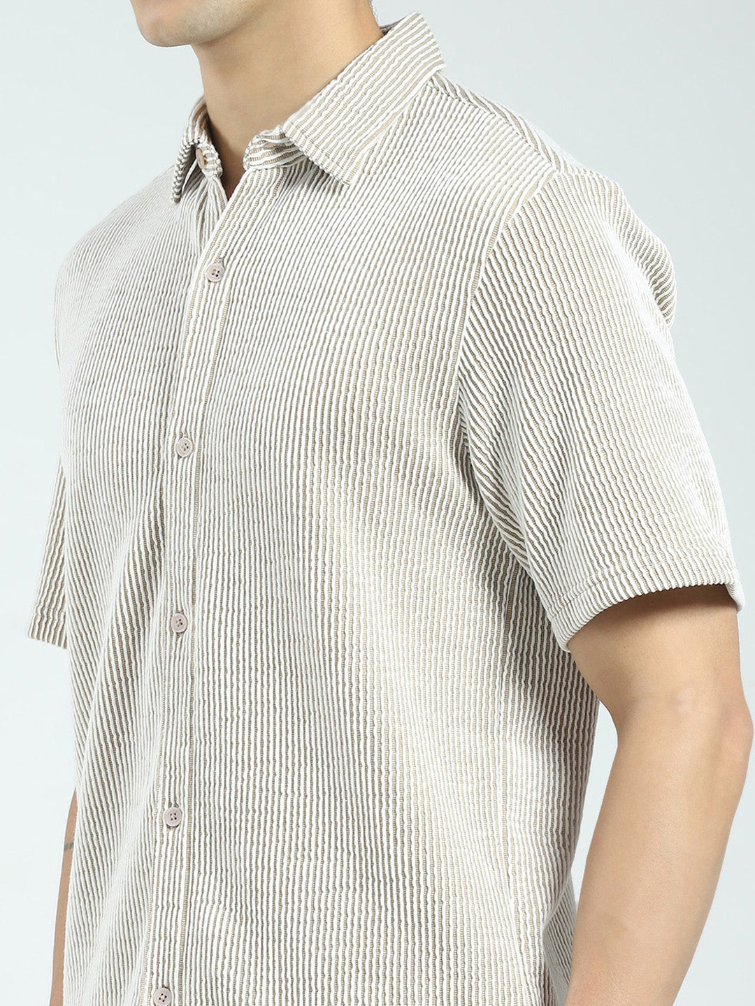 Rock.it Men Brown Stripe Collar Half Sleeve Cords Set