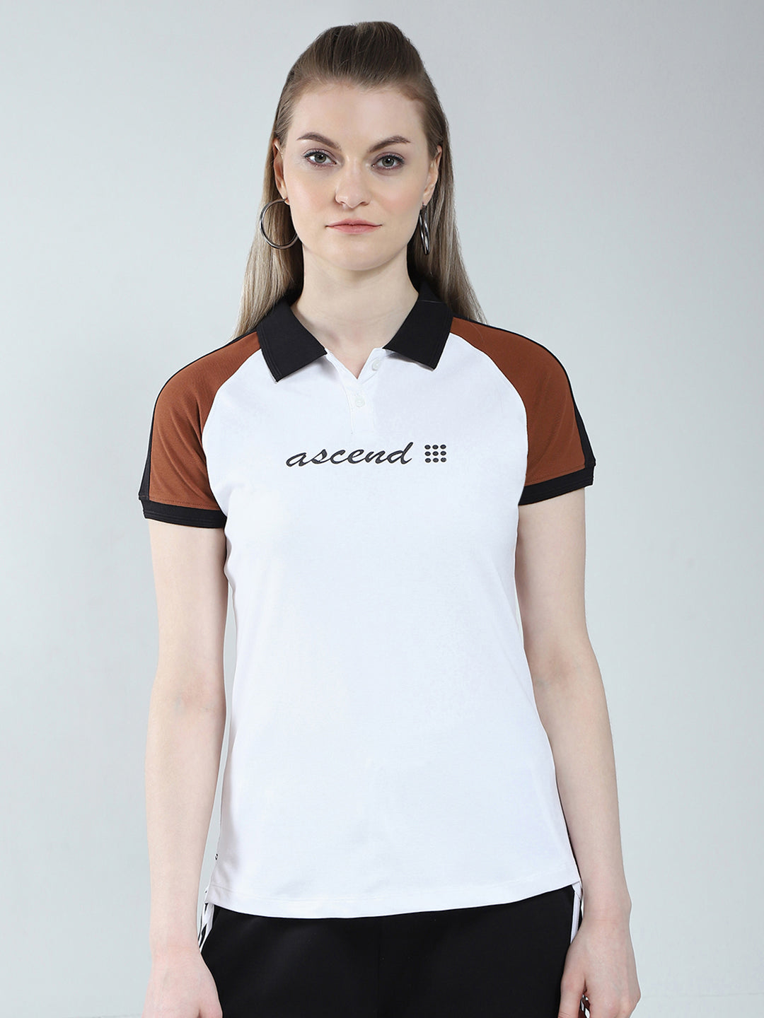 Rock.it Women White Printed Collar Half Sleeve T-Shirt