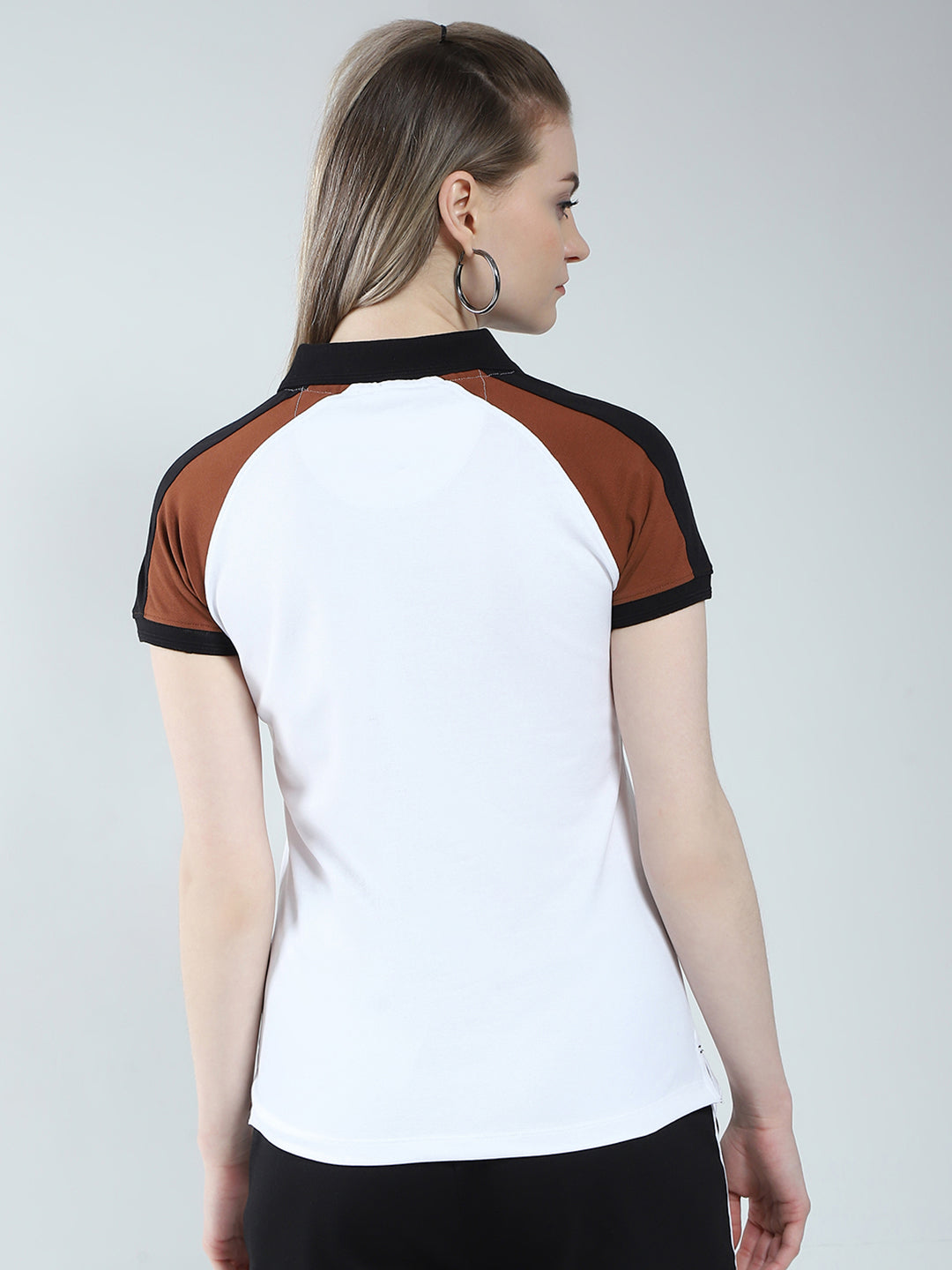 Rock.it Women White Printed Collar Half Sleeve T-Shirt