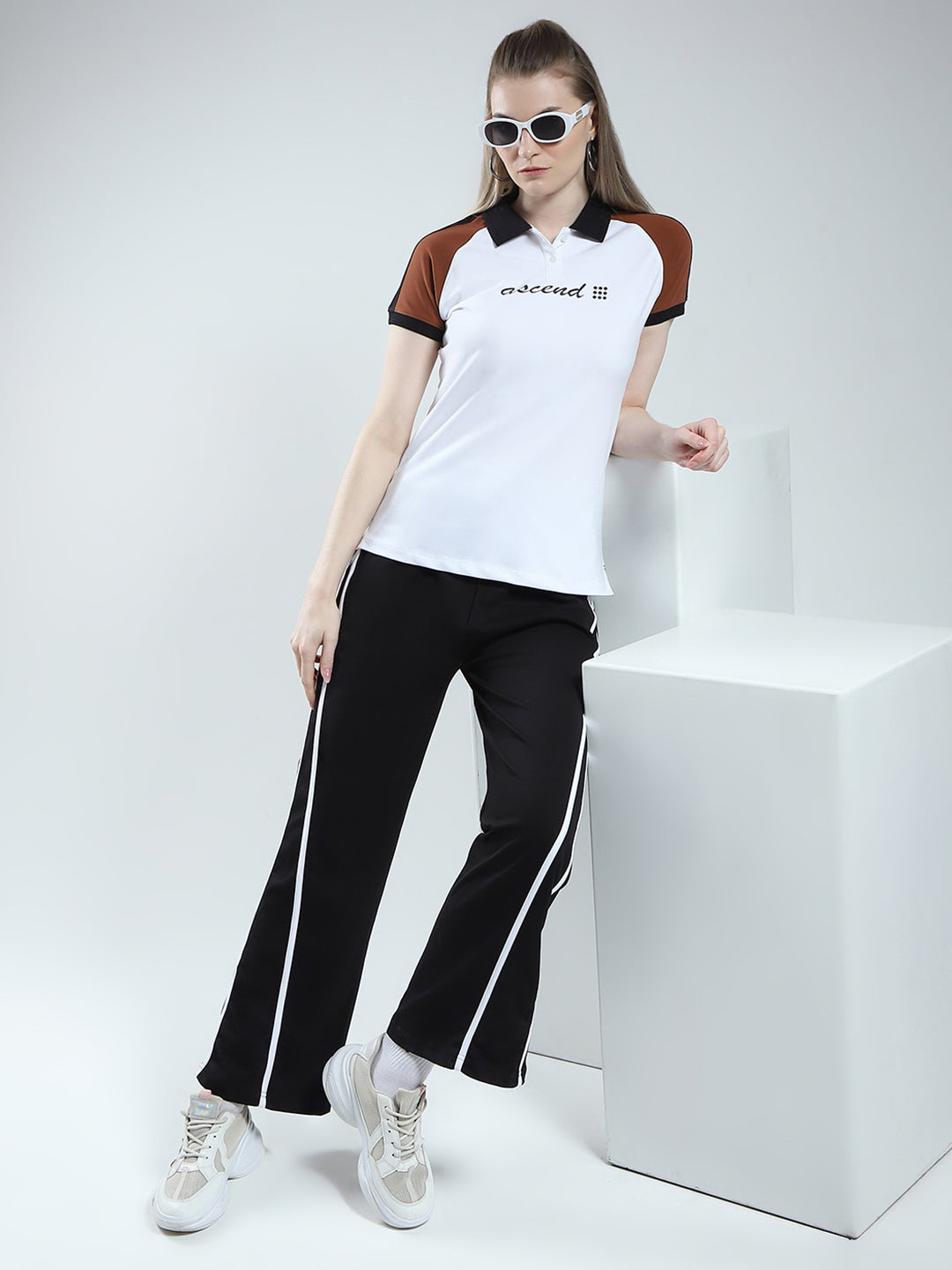 Rock.it Women White Printed Collar Half Sleeve T-Shirt