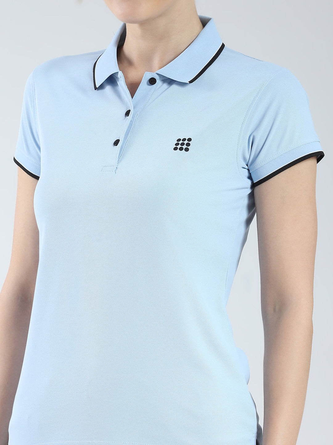 Rock.it Women Blue Solid Collar Half Sleeve T-Shirt